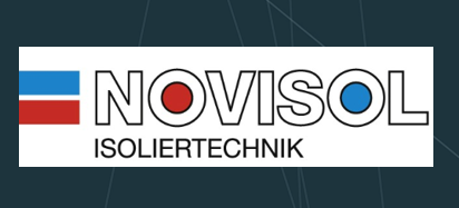 Logo von NOVISOL Isoliertechnik mit geometrischen Formen in Blau, Weiß und Rot auf dunklem Hintergrund.